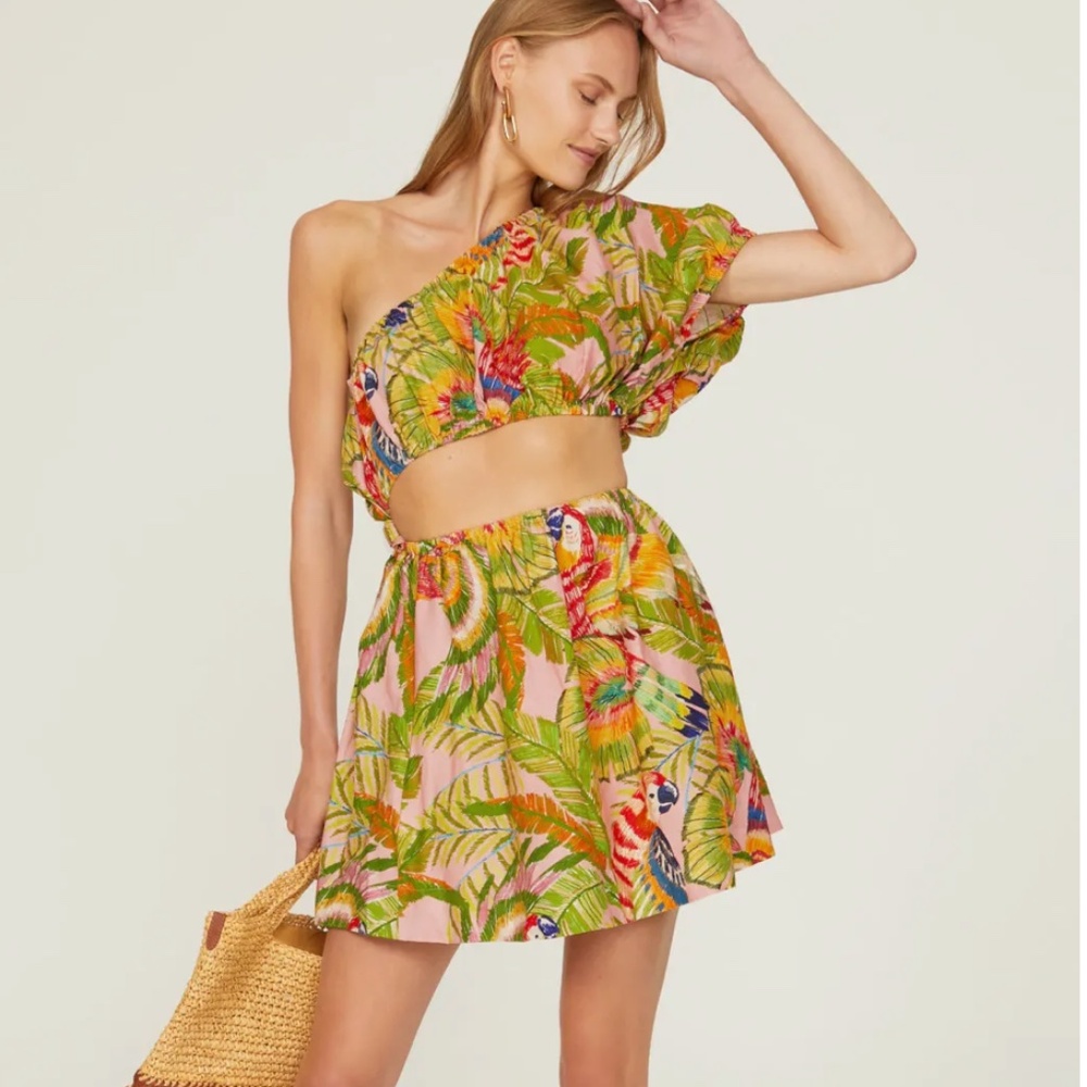 Farm Rio Macaw Leaves Mini Dress
